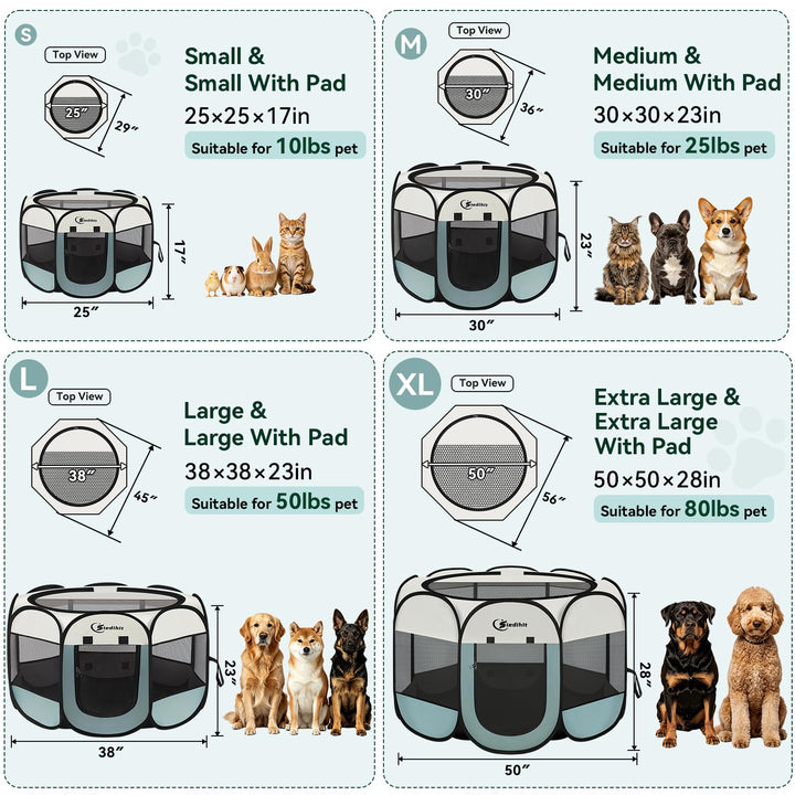 Siedihit Dog Cat Playpen, Puppy Pet Playpen Indoor for Small Dog Crate Tent Cage Outdoor, Portable Pop Up Dogs Enclosure Kennel with Carrying Case for Dogs/Cats/Rabbits(Grey, Small