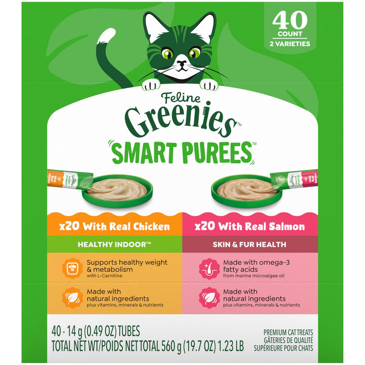 Greenies Feline Smart Purees Cat Treats, Indoor and Skin &amp; Fur, 40 Count