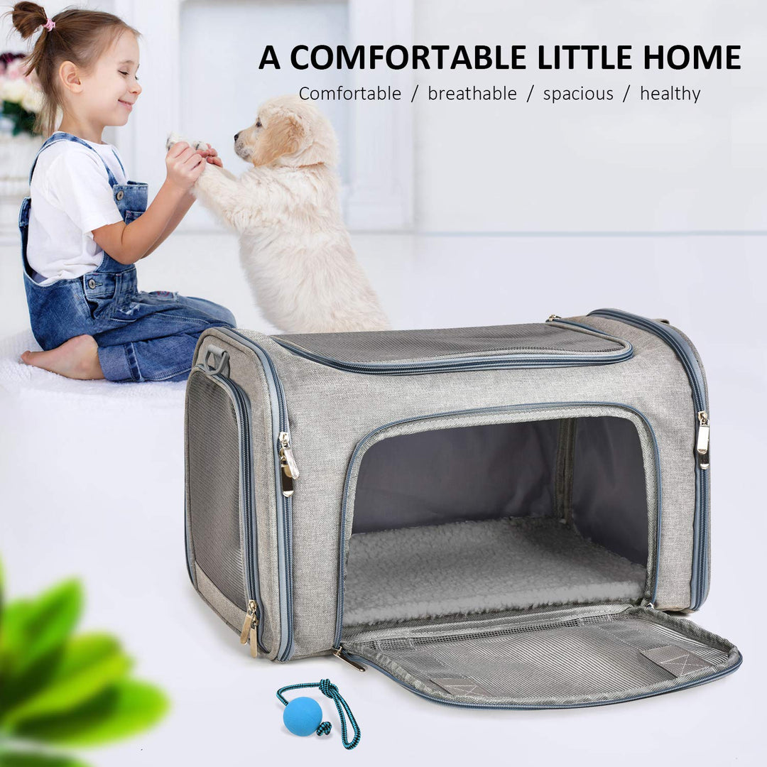 Henkelion Cat Carriers Dog Carrier Pet Carrier For Small / Medium Cats Dogs Puppies (Up To 15lbs), TSA Airline Approved Small Dog Carrier Soft Sided, Collapsible Waterproof Travel Puppy Carrier - Grey