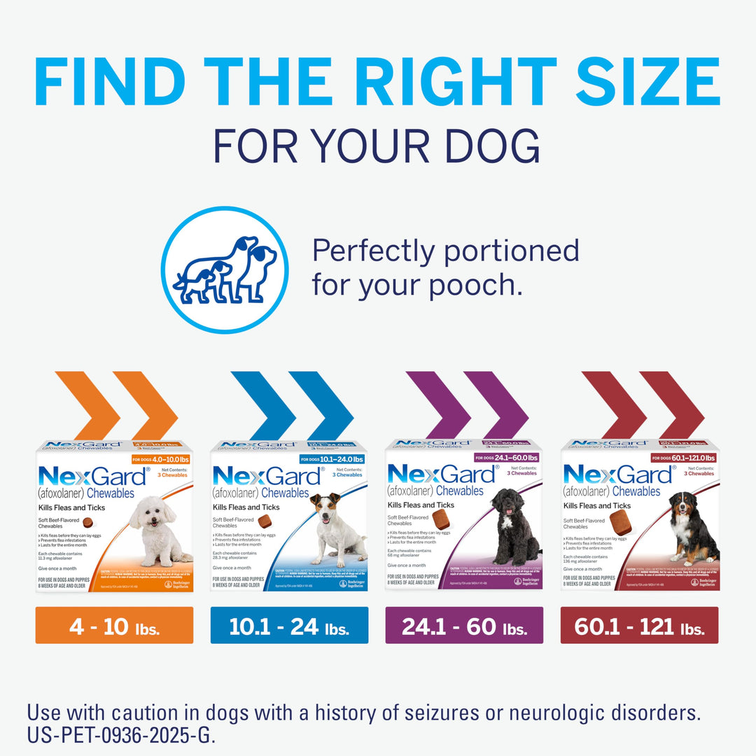 NexGard® (afoxolaner) Flea and Tick Protection for Dogs Oral Soft Beef Flavored Chewables, 60.1 to 121 lbs (Red Box) 6 Chews (6 Month Supply)
