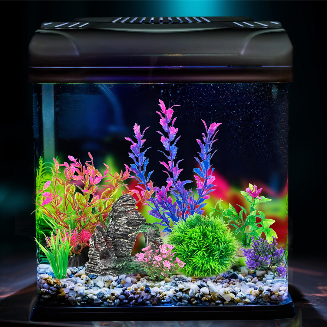 Ameliade Aquarium Artificial Plants &amp; Rock Cave Betta Fish Tank Decor Set