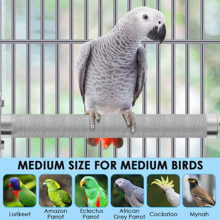 KATUMO Bird Perch - Stainless Steel - Rough Surface Stand for Small to Medium Parrots (9.8 x 1.0 inch)