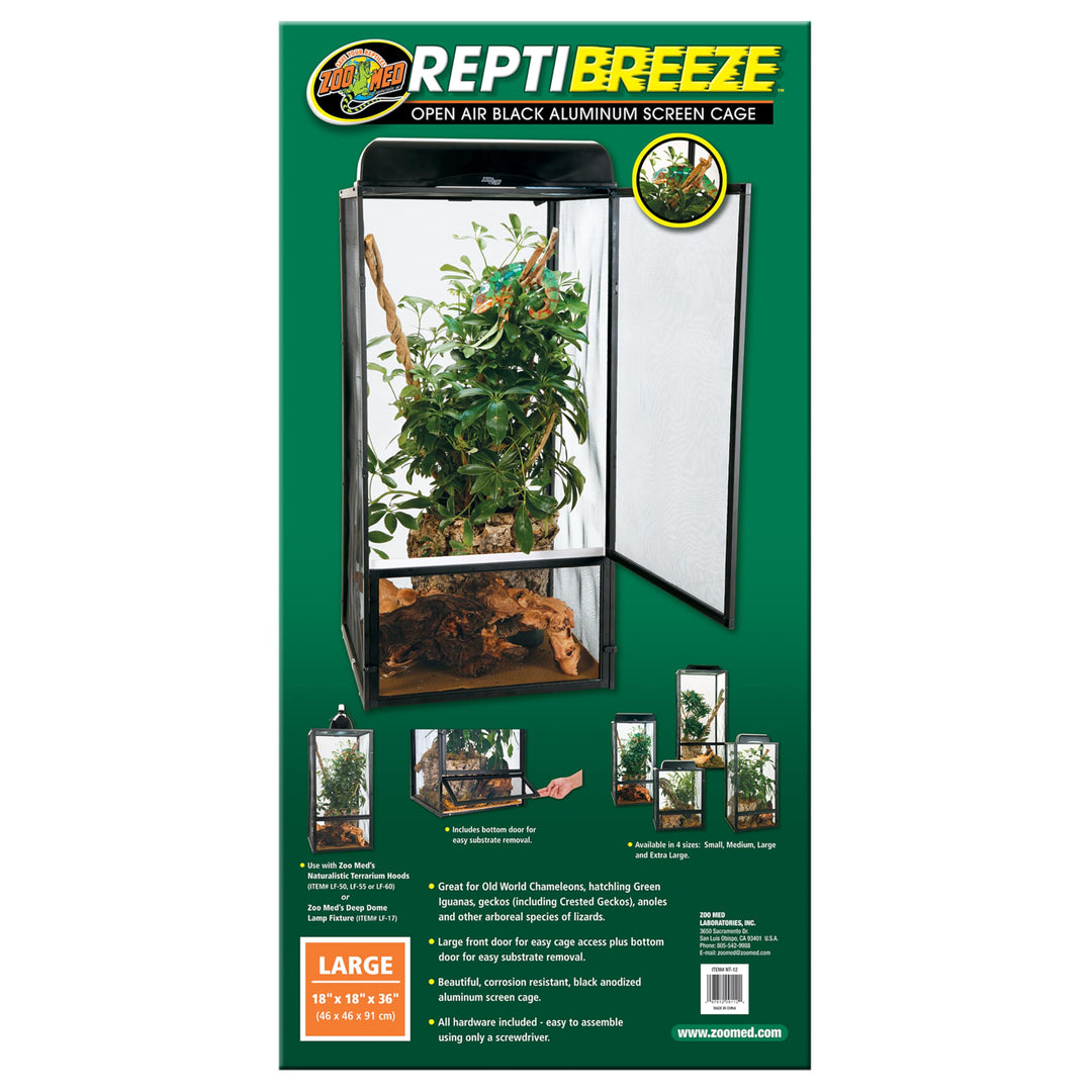Zoo Med ReptiBreeze Open Air Screen Cage, Large, 18 x 18 x 36-Inches
