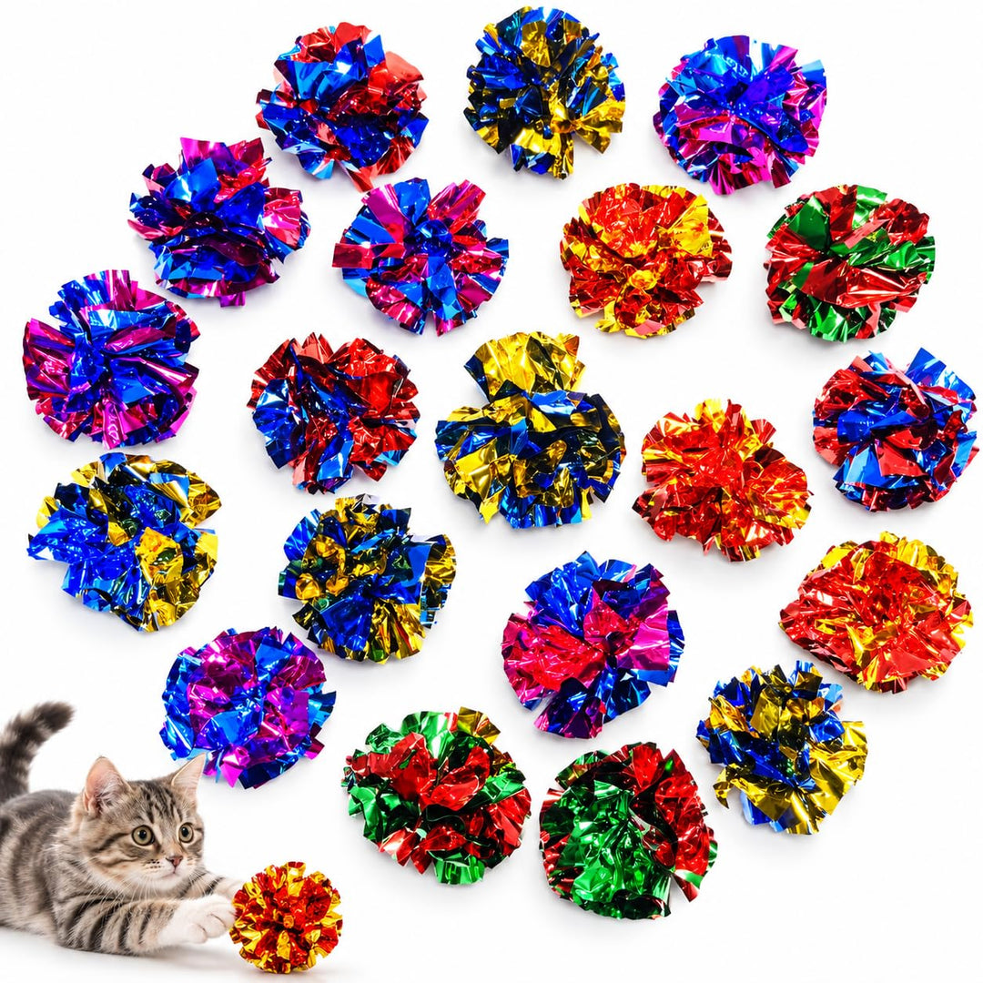 QUVOVID Cat Toys 20 Packs Interactive Crinkle Ball, 2.3 Inch Bright Colors Cat Ball Toys to Attract and Engage Cats, Promote a Healthy Lifestyle for All Breed Sizes Cats