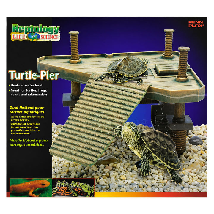 Penn-Plax Reptology Turtle Pier and Basking Platform, Medium - Adjust Height Up to 12 In - Floats at Water Level -Easy Ramp Access for Turtles, Frogs &amp; Reptiles in Aquariums or Terrariums, 11.5x9.5 In