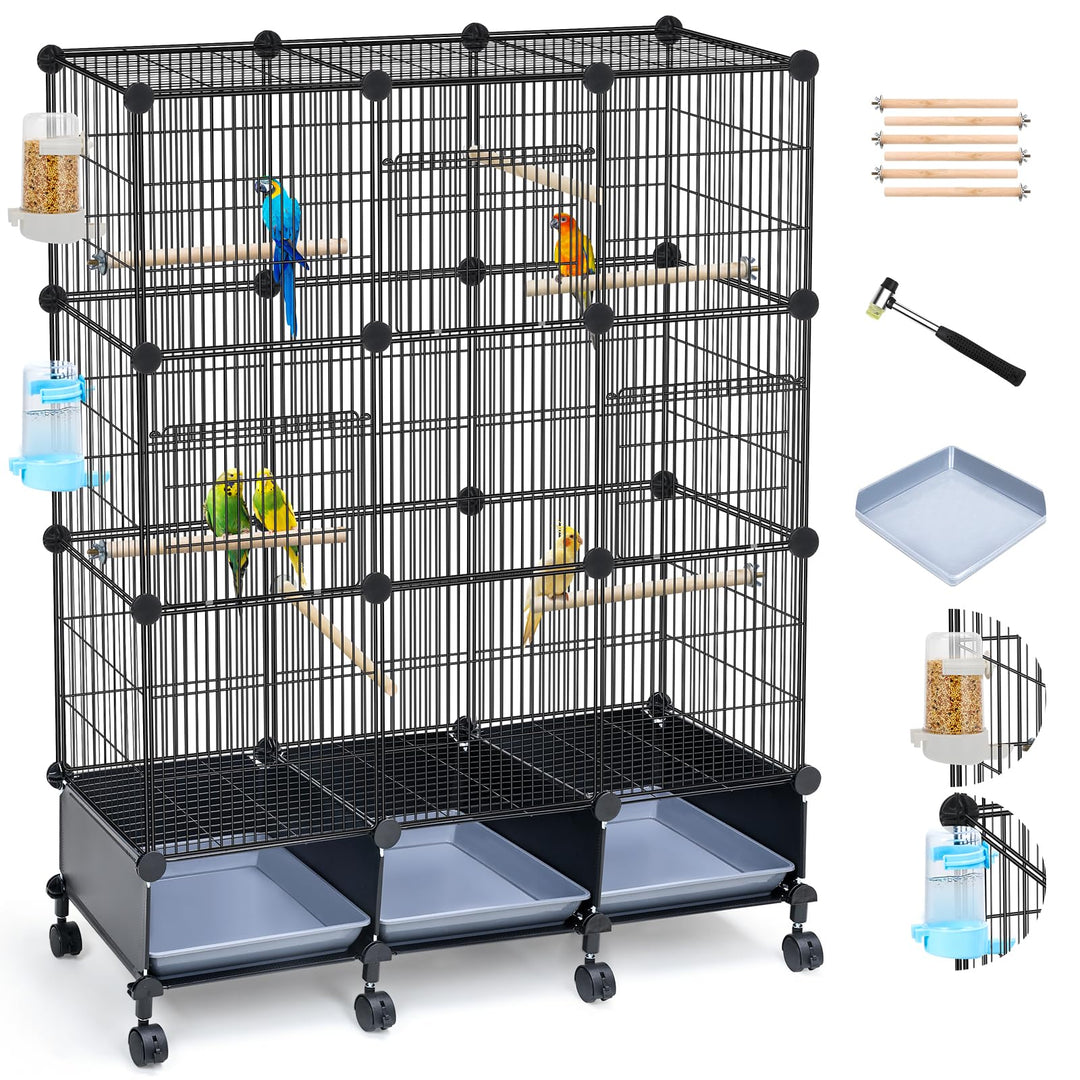 VISCOO Encrypted Metal Bird Cage (46" x 36" x 12") for Parrot Parakeets