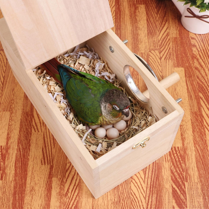 YJJKJ Wood Parakeet Nest Box with Natural Nesting Pads, Breeding Bird Cage House for Lovebirds Cockatiel Parrotlets Budgerigar Small Parrot