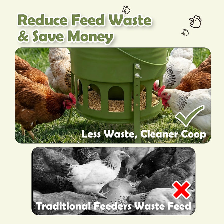 Metal Chicken Feeder No Waste - 20LB Large Chicken Feeder with 12 Ports &amp; 4 Adjustable Heights Tripod Stand, Automatic Hanging Poultry Feeder, Rainproof for Backyard Chickens &amp; Small Flocks