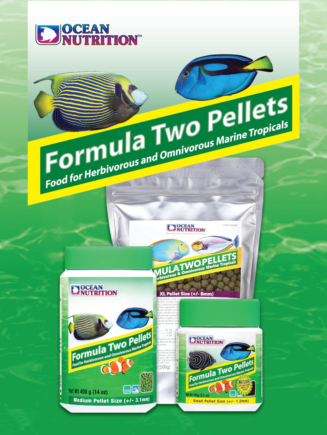 Ocean Nutrition Formula Two Pellets + Fish Food Formula Two On-Disk Fish Food for Herbivorous &amp; Omnivorous Marine Tropical Fish, High Protein - (200 g Small Pellets+10.5g Small Size)