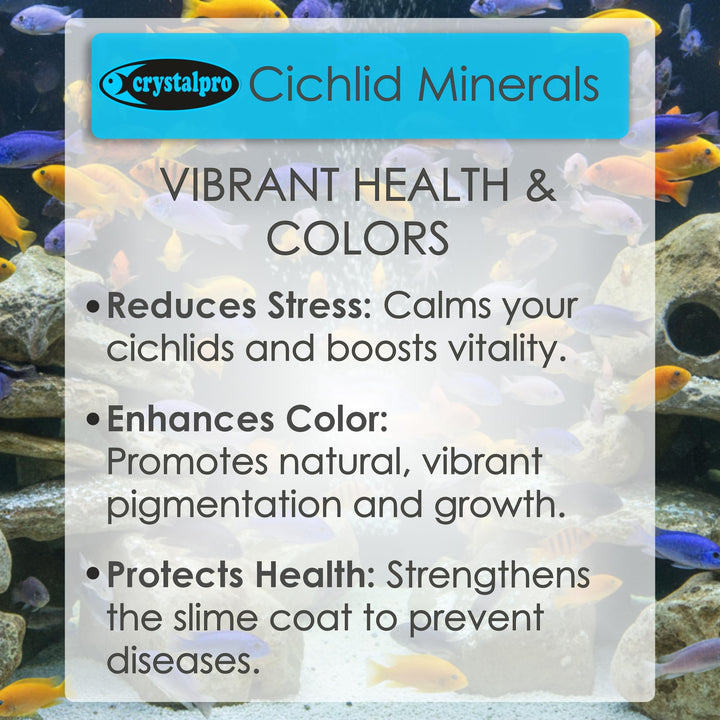 Crystalpro Cichlid Minerals 4.22 Oz - Mineral Additive for Cichlids Replenishes Protective Coat Improves Respiration and General Health Freshwater Aquarium Salt (125 ml) Treats 660 Gallons
