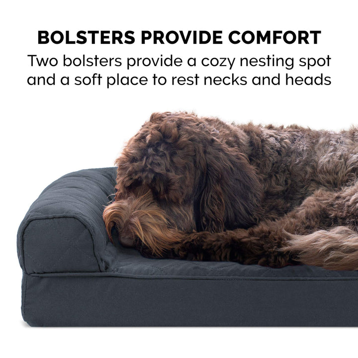 FurHaven Classic Sofa Orthopedic Dog Bed for Large Dogs, with Orthopedic Egg Crate with a Solid Orthopedic Foam Base for Joint Support, Removable Washable Cover, Large, Quilted Sofa, Iron Gray