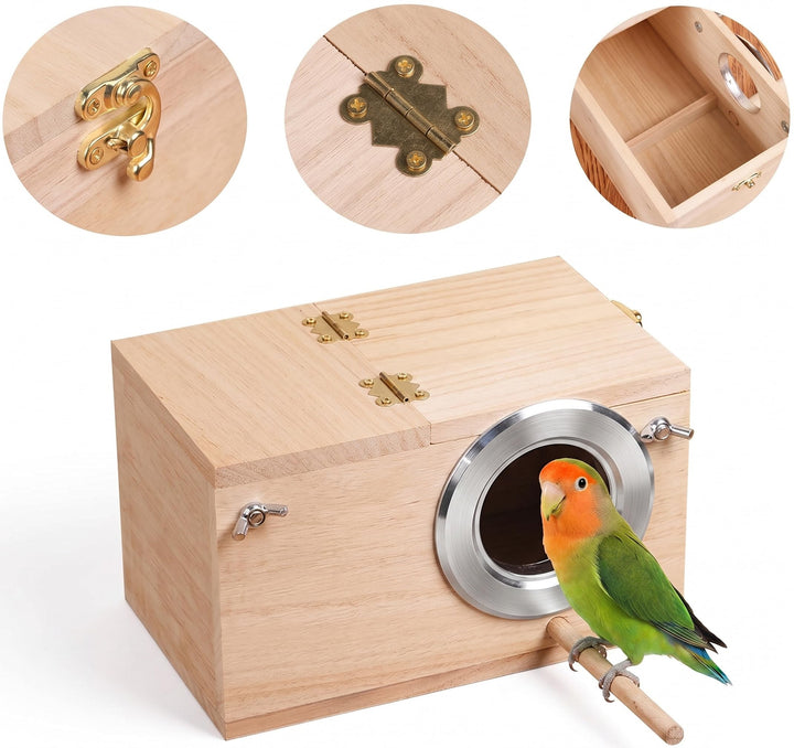 YJJKJ Wood Parakeet Nest Box with Natural Nesting Pads, Breeding Bird Cage House for Lovebirds Cockatiel Parrotlets Budgerigar Small Parrot