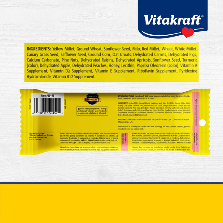 Vitakraft Crunch Sticks Cockatiel Treat Apricot &amp; Peach Flavor - 2 Sticks