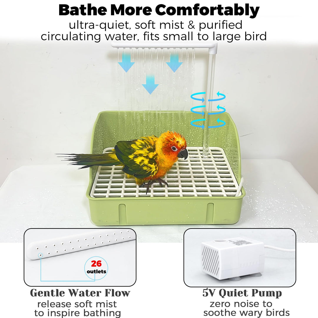 Jevnd Automatic Parakeet Bird Bath with Pump, Large Bird Shower Fountain