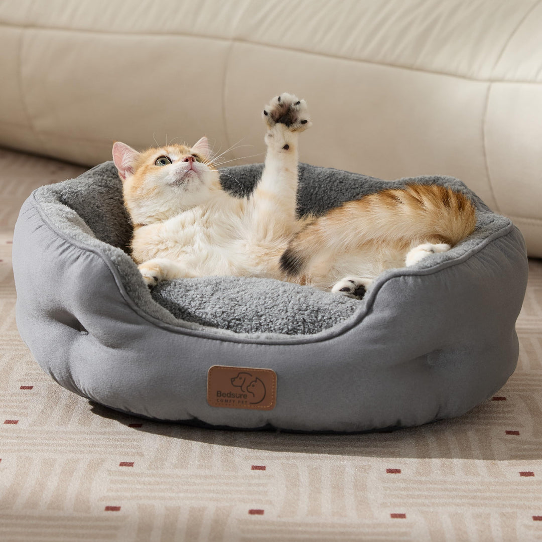 Bedsure Self Warming Cat Bed,Round Washable Small Dog Bed, 20In Grey