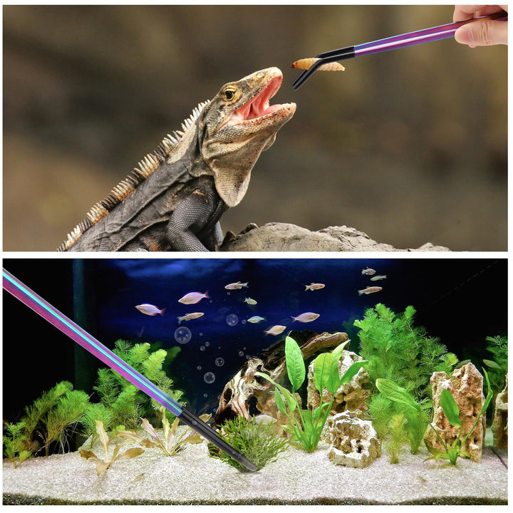2PCS Stainless Steel Reptile Feeding Tongs with Rubber Tip, 10.6" Straight &amp; Curved Long Tweezers, Perfect for Aquariums &amp; Crafts - Ideal Bearded Dragon &amp; Snake Tank Accessories, Terrarium Supplies