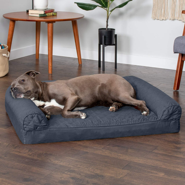 FurHaven Classic Sofa Orthopedic Dog Bed for Large Dogs, with Orthopedic Egg Crate with a Solid Orthopedic Foam Base for Joint Support, Removable Washable Cover, Large, Quilted Sofa, Iron Gray