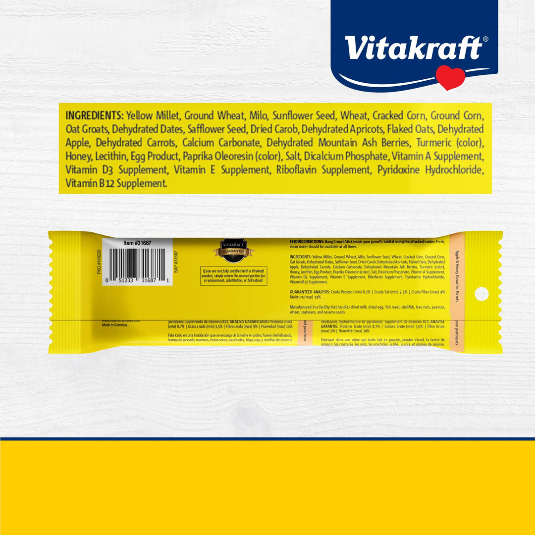 Vitakraft Crunch Sticks Parrot Treat Apple and Honey Flavor - 2 Sticks