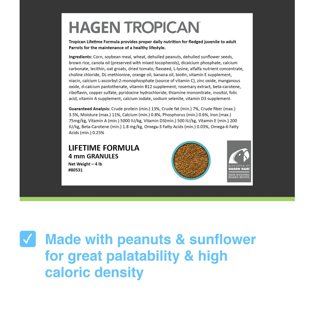 Hagen Tropican Lifetime Formula Parrot Food, 4 lb.