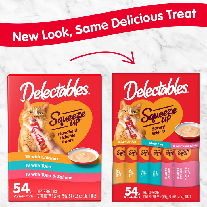 Delectables Squeeze Up Handheld Lickable Treats, Chicken, (Tuna and Tuna and Salmon) 54 Count