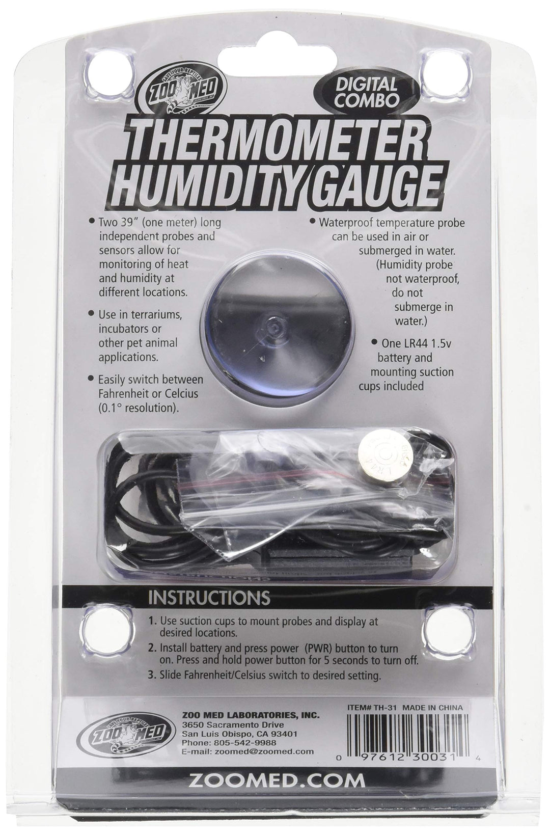 Zoo Med Labs Digital Thermometer Humidity Gauge, Single (TH-31)