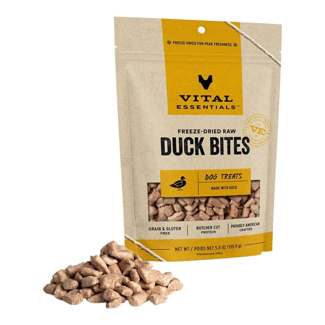 Vital Essentials Dog Freeze-Dried Grain Free Duck Bites Treats 5.5oz.
