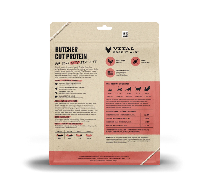 Vital Essentials Cat Freeze Dried Mini Patties Beef Chicken 8oz.