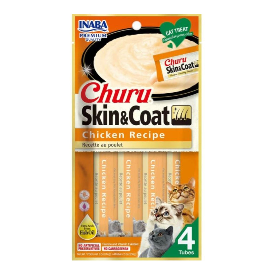 Inaba Churu Puree Skin & Coat Cat Treats Chicken .5oz. 4 Pk (Case of 6)