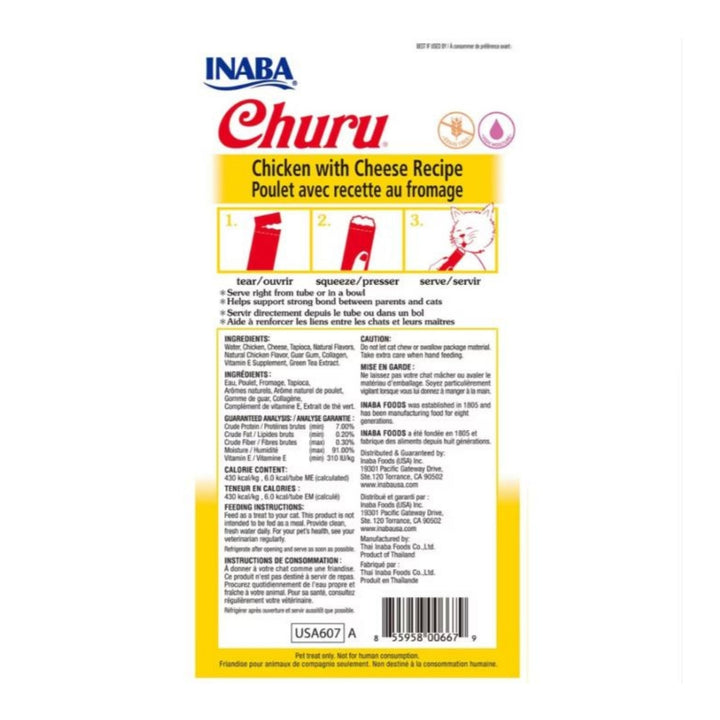 Inaba Churu Puree Cat Treats Chicken/Cheese .5oz. 4 Pk (Case of 6)