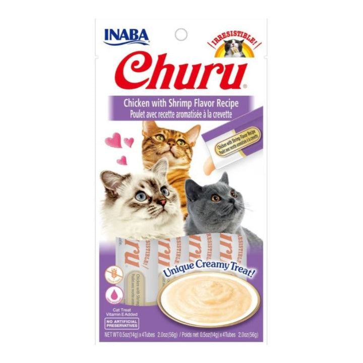 Inaba Churu Puree Cat Treats Chicken/Shrimp .5oz. 4 Pk (Case of 6)