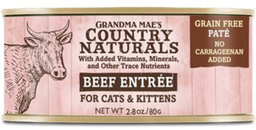 Grandma Mae's Country Naturals Grain Free Pate Wet Cat & Kitten Food Beef 2.8oz 24pk
