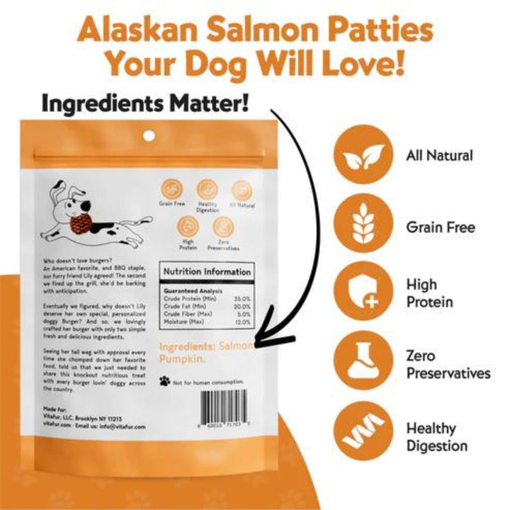 Vitafur Barkin Burger Dog 4oz. Wild Alaskan Salmon Pumpkin