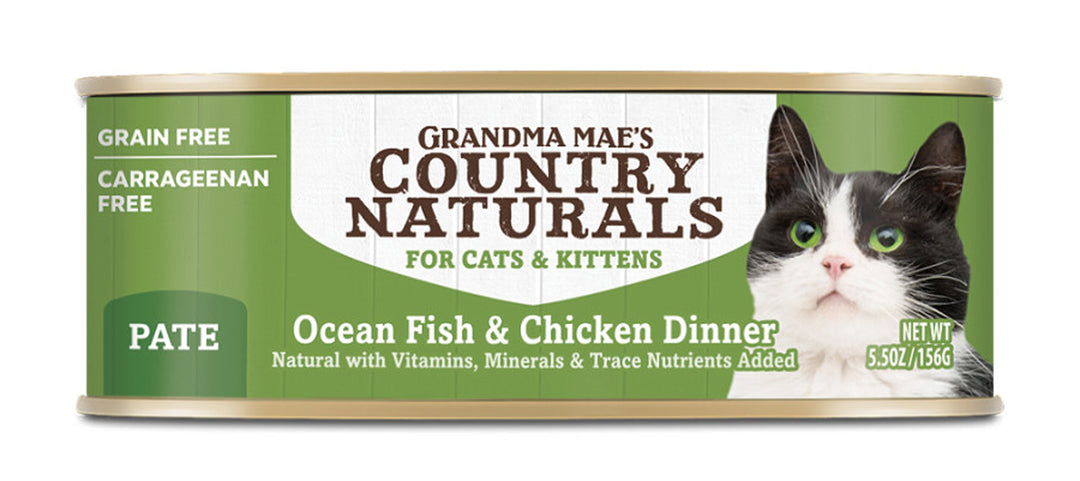 Grandma Mae's Country Naturals Grain Free Wet Cat Food Ocean Fish & Chicken 5.5oz 24pk