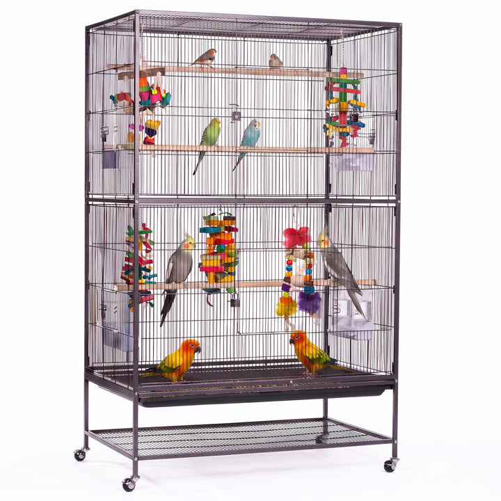 Prevue Hendryx Pet Products Wrought Iron Flight Cage - Big Rolling Bird Cage for Parakeets, Cockatiels, Conures, Lovebirds, Canaries, Finches, Parrotlets, &amp; Caiques, 5 Ft - X-Large, Hammertone Black