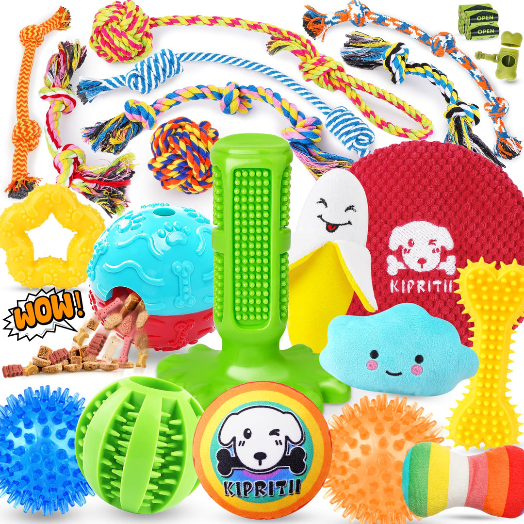 KIPRITII 25 Pack Various Dog/Puppy Toys Set for Small &amp; Medium Dogs