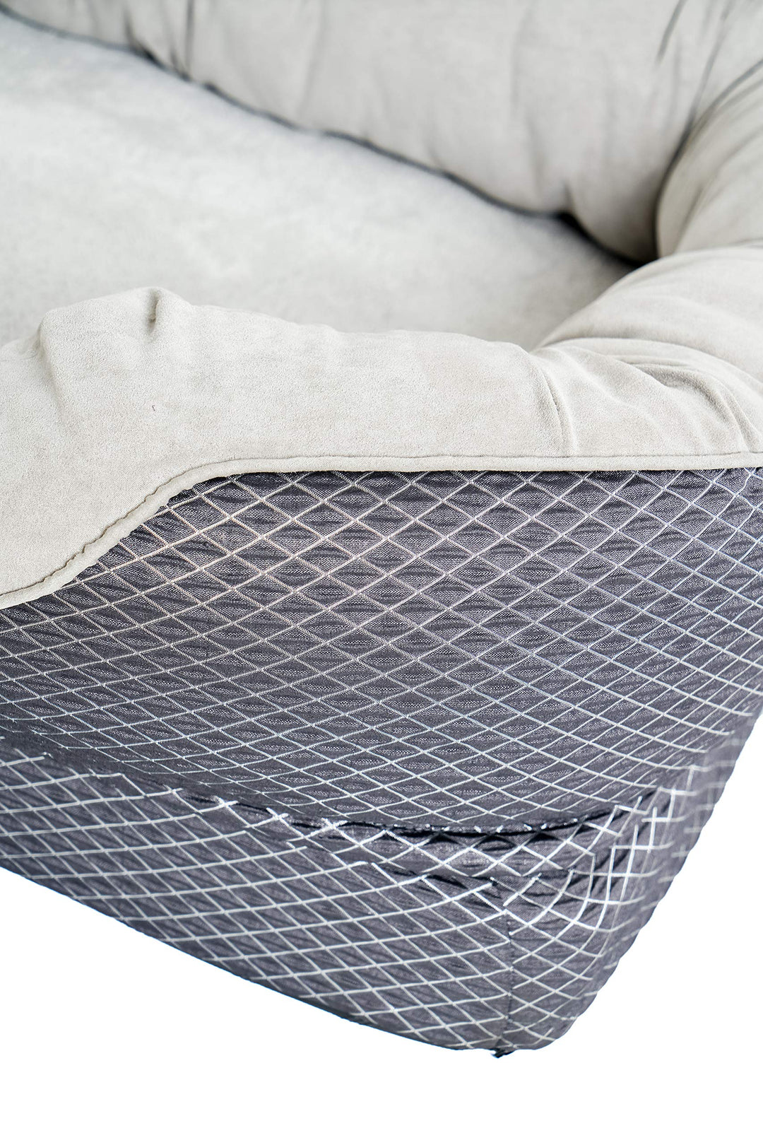 BarksBar Snuggly Sleeper Medium Gray Diamond Orthopedic Dog Bed with Solid Orthopedic Foam, Soft Cotton Bolster, and Ultra Soft Plush Sleeping Space - 32 x 22 Inches