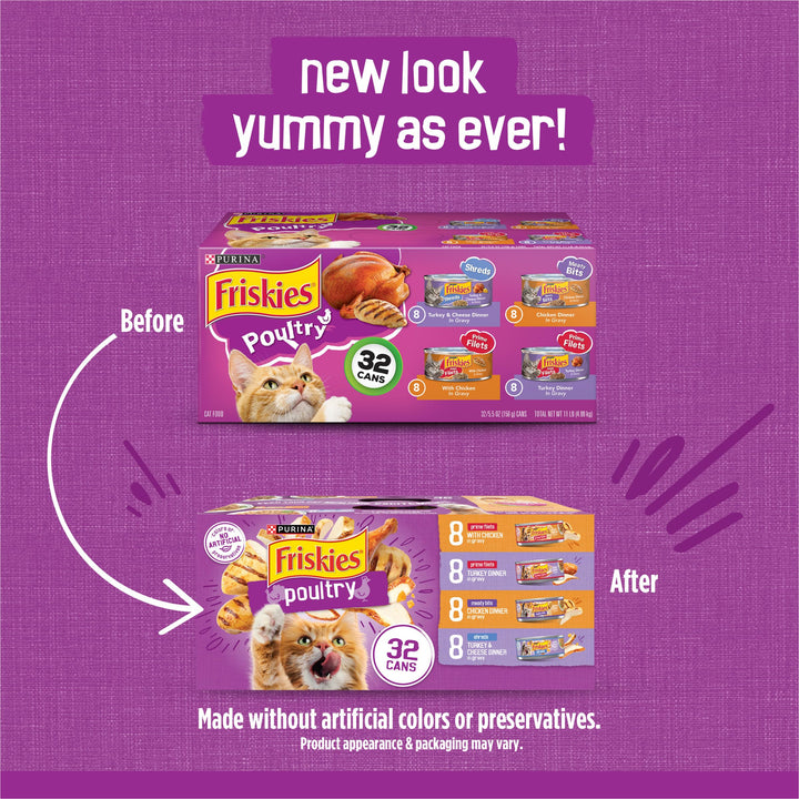 Purina Friskies Wet Cat Food Variety Pack, Poultry, (32) 5.5 oz Cans