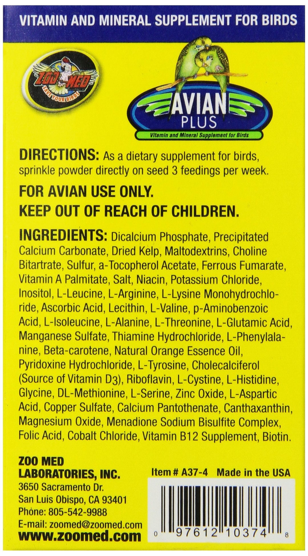 Zoo Med Laboratories Avian Plus Bird Vitamins, 4 oz