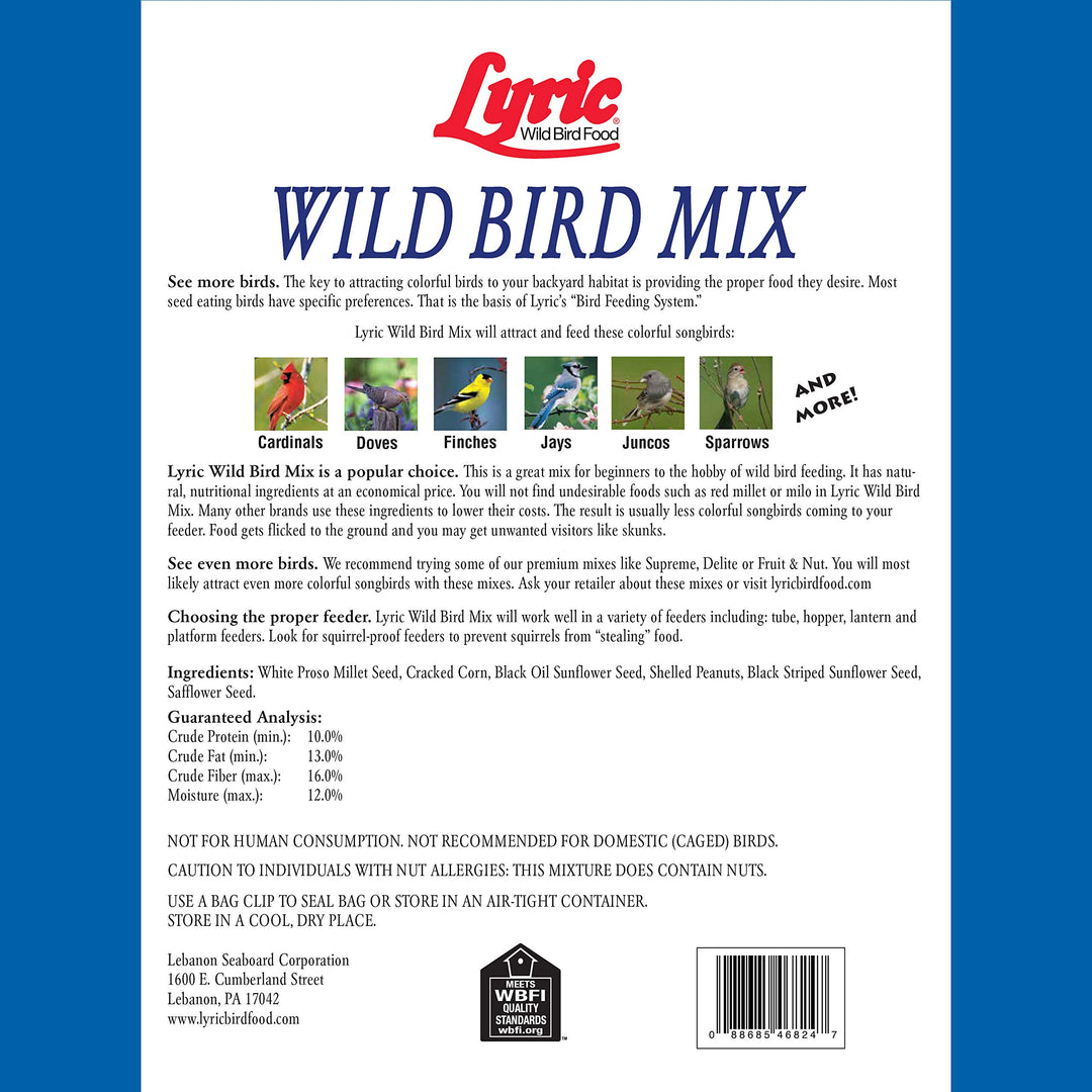Lyric Wild Bird Mix - Includes Corn, Nuts, and Wild Bird Seed for Outside Feeders, Attracts Doves, Jays and Many More, 40 lb Bag