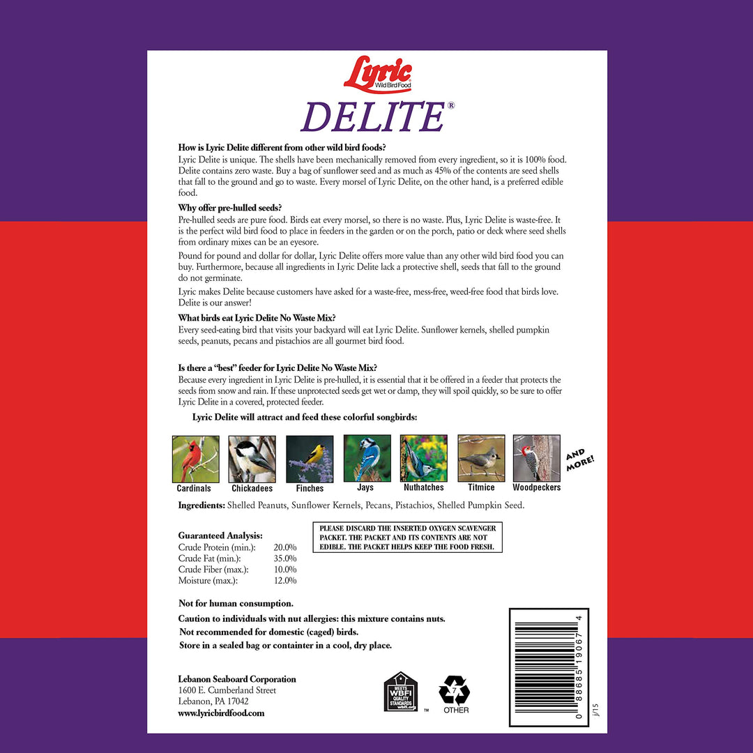Lyric Delite Wild Bird Seed Shell-Free No Waste Mix, Bird Food 5 lb. Bag