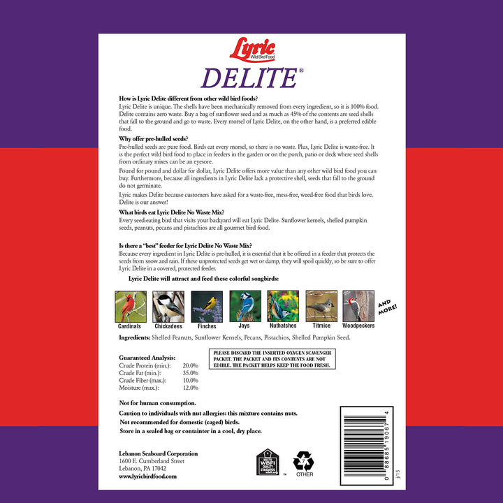 Lyric Delite Wild Bird Seed Shell-Free No Waste Mix, Bird Food 5 lb. Bag