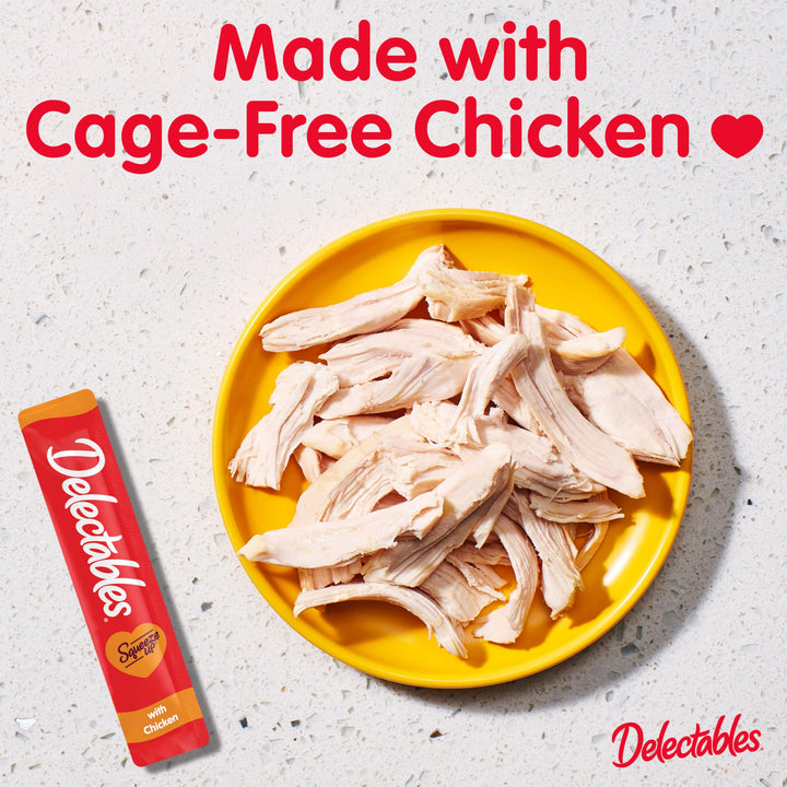 Delectables Squeeze Up Creamy Squeezable Puree, Lickable Wet Cat Treats, Grain Free, No Added Fillers, No By-Products, No Added Preservatives, 0.5 Ounces Tube Chicken Flavor, 32 Tubes Total