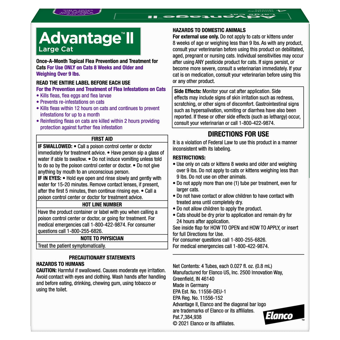 Advantage II Large Cat Topical Flea Treatment &amp; Prevention, 4ct
