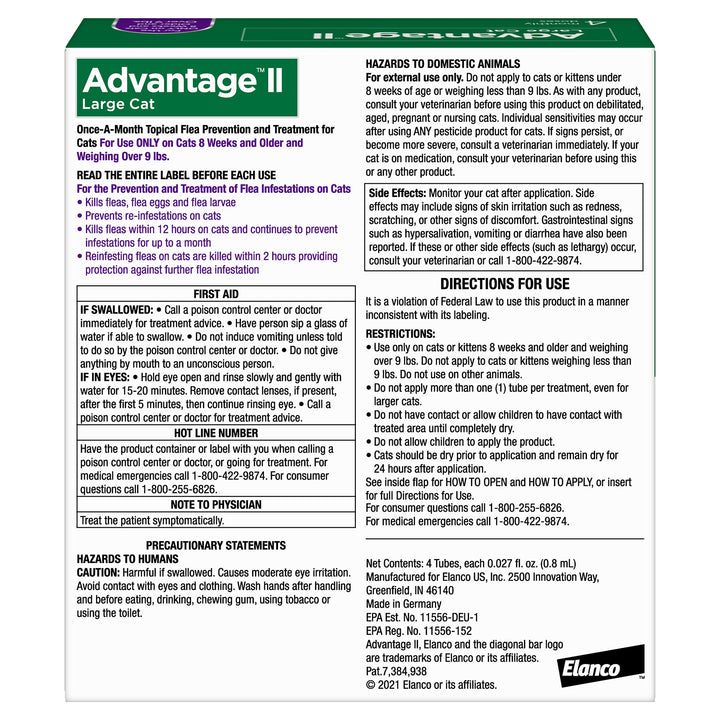 Advantage II Large Cat Topical Flea Treatment &amp; Prevention, 4ct