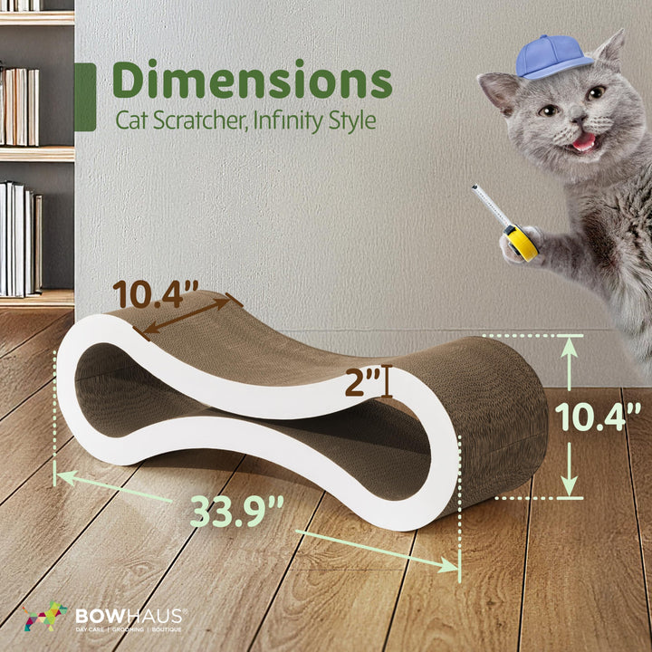 BOWHAUS Infinity Cat Scratcher Lounger, Reversible Scratcher, Durable &amp; Long-Lasting, Cat Cardboard Scratcher, Large Cat Scratching Pad, Scratching Board, Infinity Scratch Pad for Indoor Cats, White