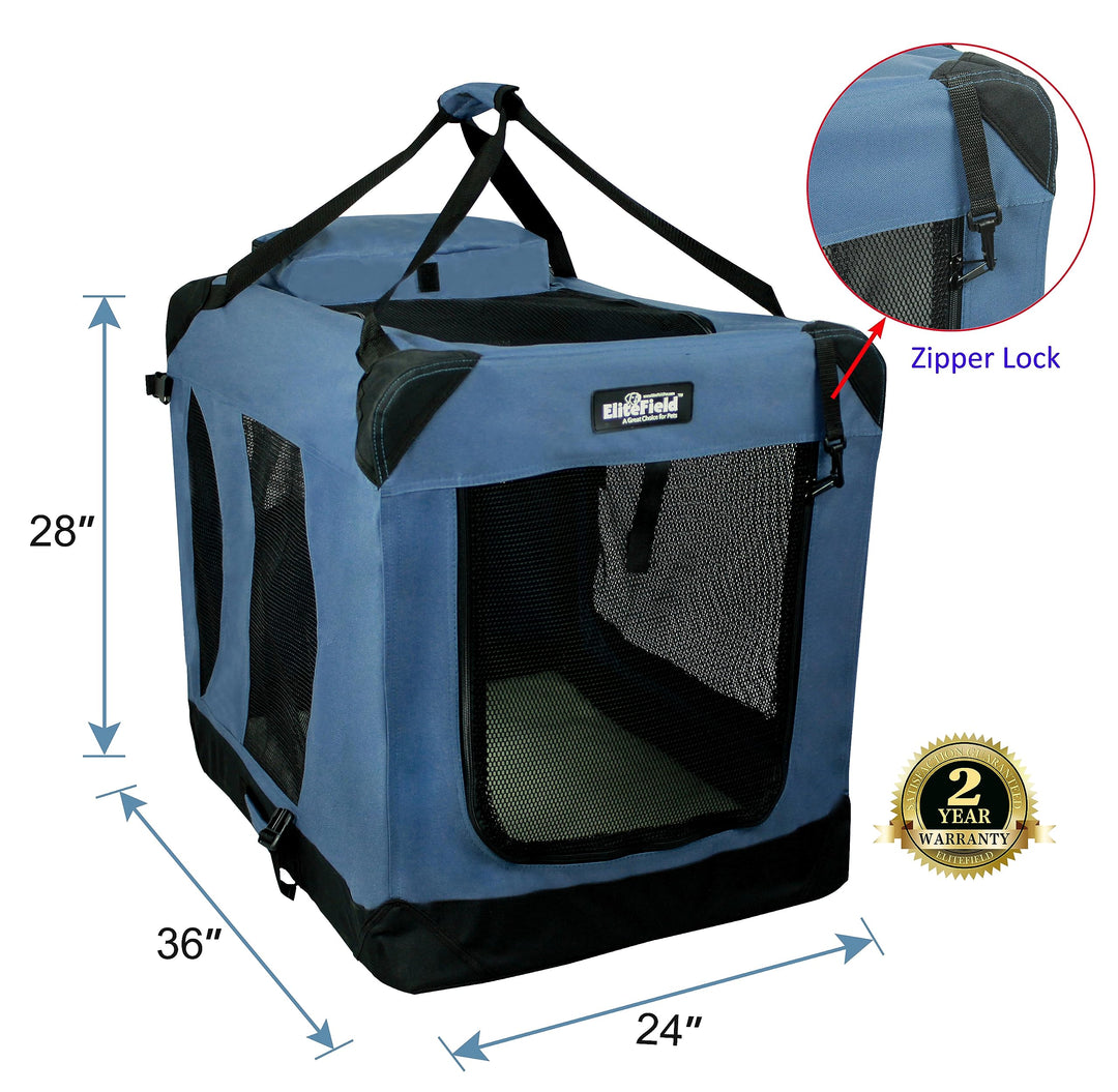 EliteField 3-Door Soft Dog Crate with Bed &amp; Carrying Bag (2-Year Warranty)