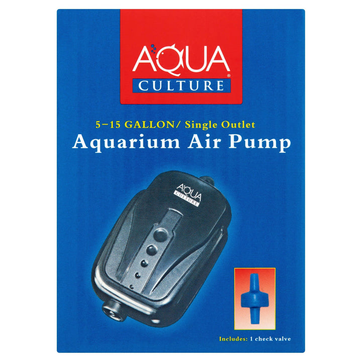 Aqua Culture 5 - 15 Gallon Single Outlet Aquarium Air Pump with Check Valve. Easy To Set Up. Air Output Up To 1200cc Per Minute. (For 5, 6, 7, 8, 9, 10, 11, 12, 13, 14, 15 Gallon Fish Tanks)