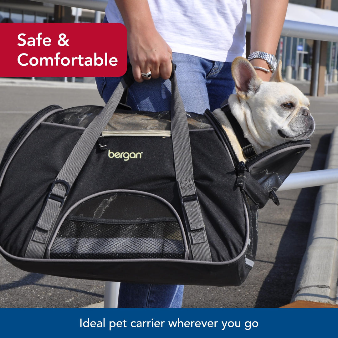Coastal Pet Bergan Comfort Carrier - Breathable Travel Carrier for Dogs &amp; Cats - Black &amp; Grey, 19" x 10" x 13"