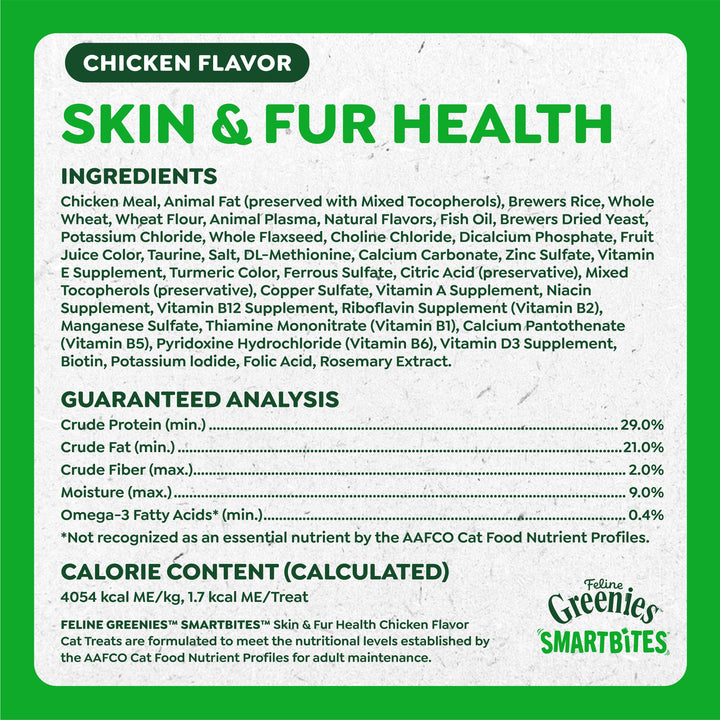 Greenies Feline Smartbites Skin &amp; Fur Health Cat Treats, Chicken, 2.1 oz
