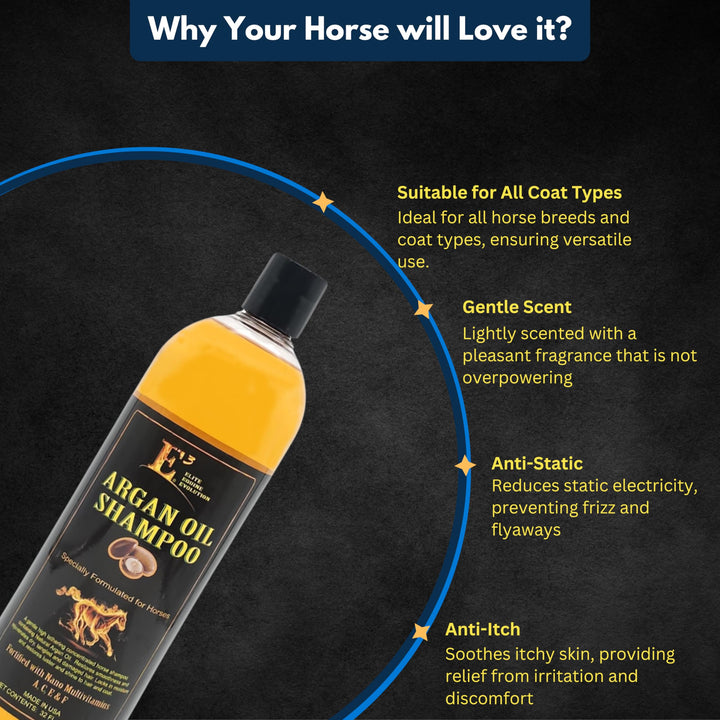 E3 Argan Oil Shampoo - Luxurious Pet Grooming Solution for Nourished &amp; Rejuvenated Coat - Enriched with Hydrating Argan Oil for Lustrous Shine - Ideal for Horses - Deep Conditioning, Brown